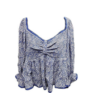 Free People Women's BLUE Floral Print Blouse Size XL NWT